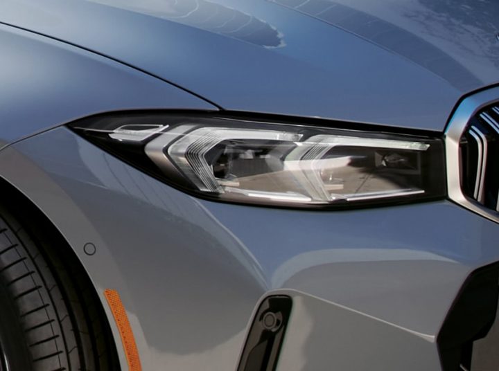 Detail shot of the newly standard slim LED headlights