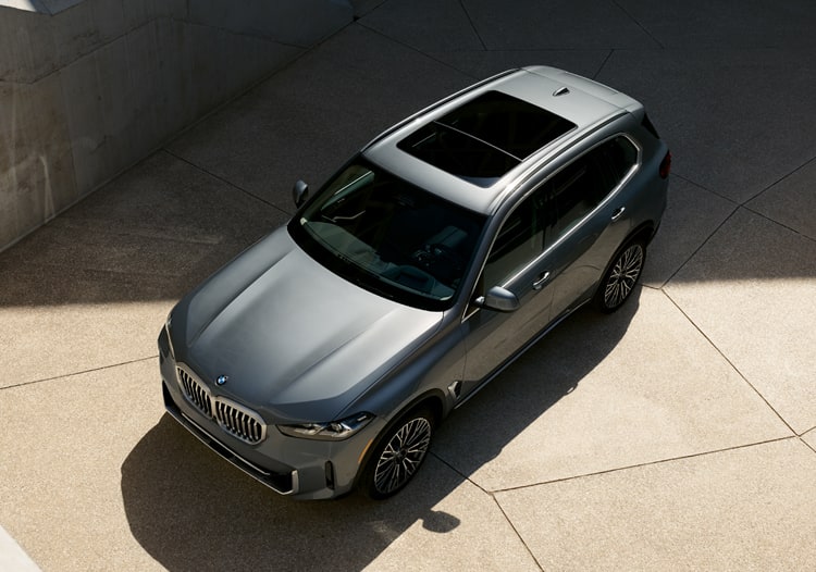 Overhead view of a BMW X5 SUV with available Panoramic Sky Lounge