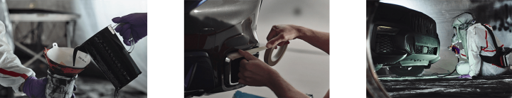 Techicians preparing and applying Vantablack coating to the BMW VBX6 Concept Vehicle