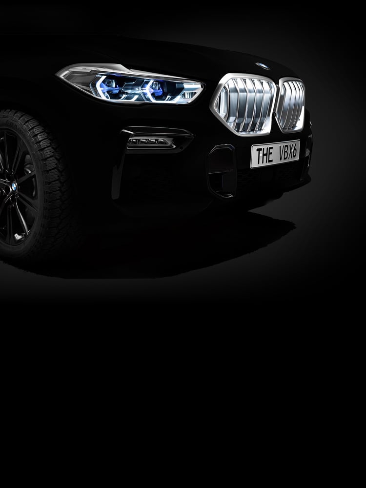 Closeup of BMW VBX6 Concept Vehicle with Iconic Glow Kidney Grille and BMW Laserlights