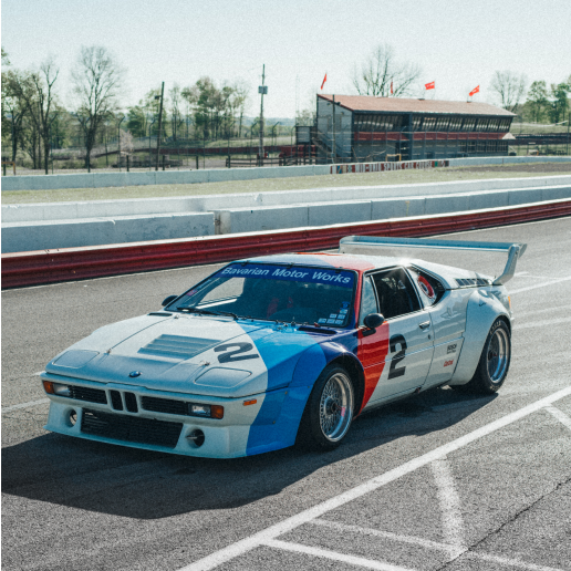 Front of a retro BMW M1 motorsport racecar