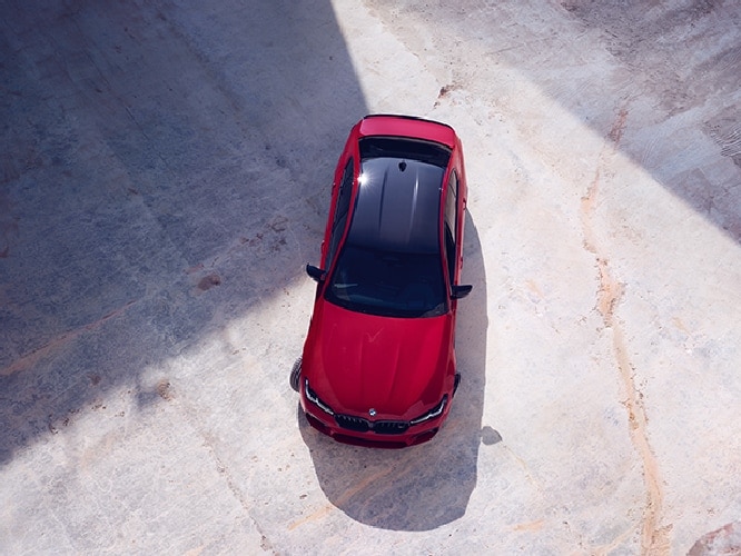 An overview shot of the BMW M5 Sedan displaying its stunning Carbon Fiber roof