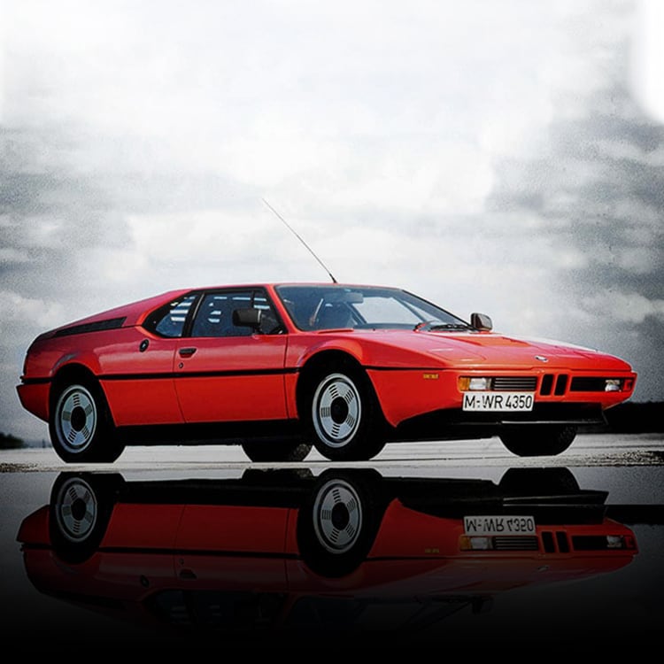 A low, angled view of the legendary BMW M1