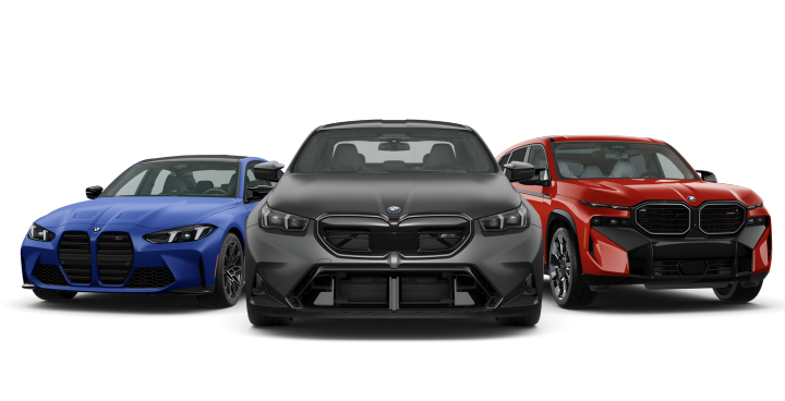 Three BMW performance models parked side by side