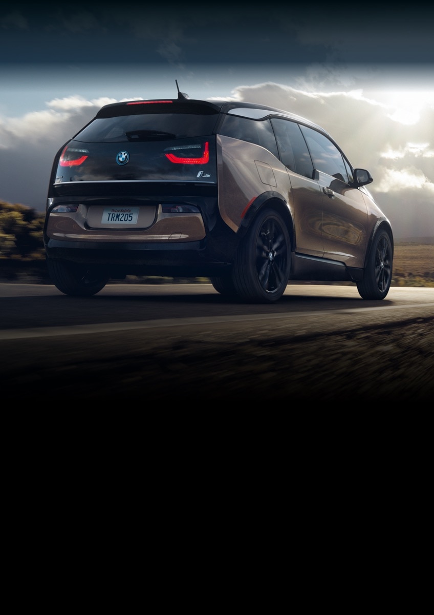 Rear shot of BMW i3 on an open road