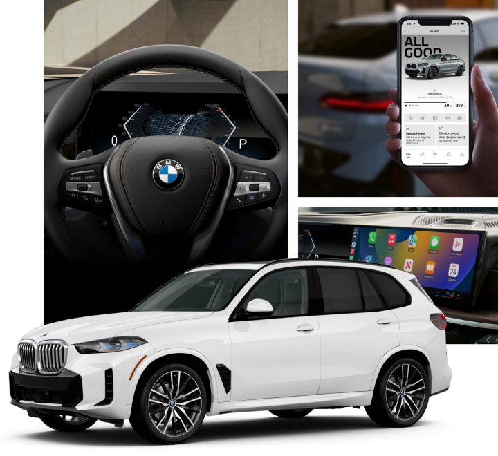 BMW's innovative onboard technology illustrated by exterior views, onboard technology, and the convenient My BMW App