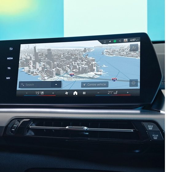 Detail shot of BMW Maps demonstrating a rendered 2D view of a city