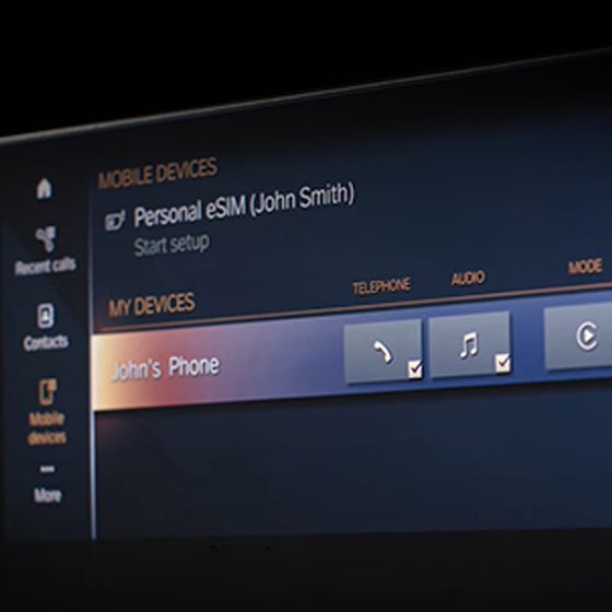 Detail of personal eSim screen on a BMW Central Information Display