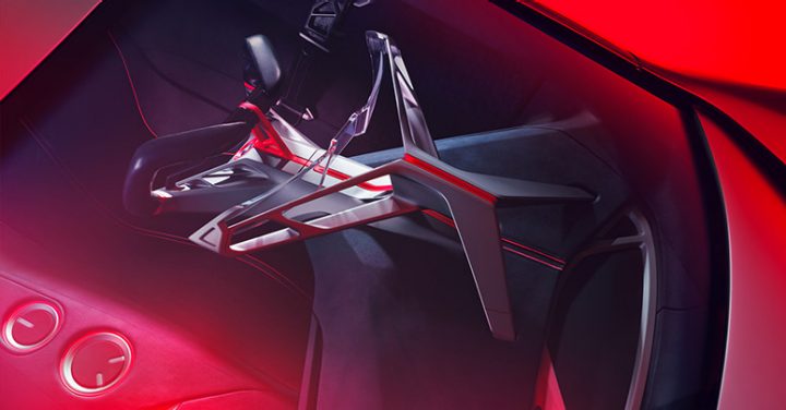 Top down view of steering wheel and driver's controls in the BMW Vision M Next