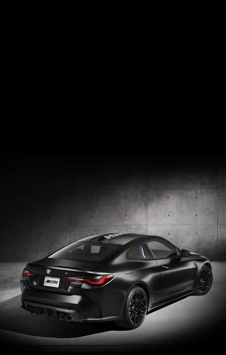 Rear view of the 2022 BMW M4 Competition x Kith in Frozen Black