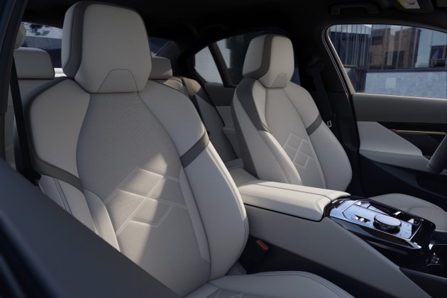 Close up of passenger seat in Silverstone Atlas Grey Extended Merino Leather