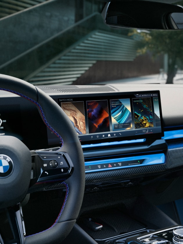 Close up of a screen displaying My Modes inside the cabin of a BMW i5 M60