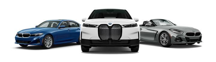 Three unique BMW models positioned in a dramatic trifecta on a white background.