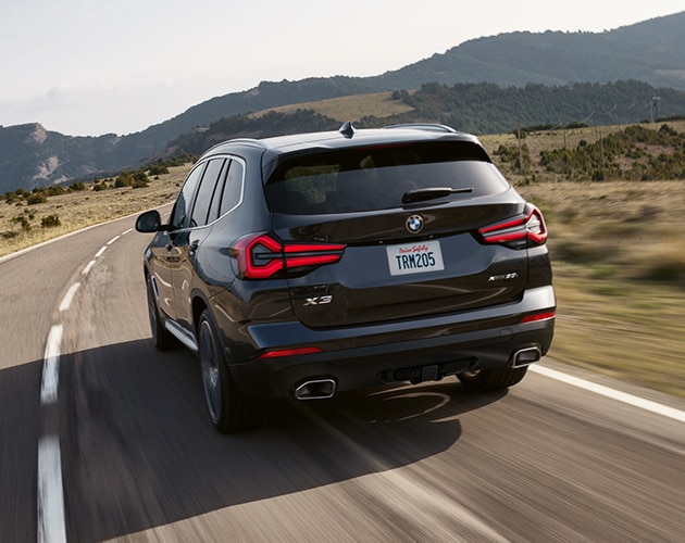 Exterior shot of the BMW X3 with a factory-installed trailer hitch