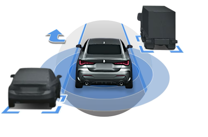 An illustration depicting Highway Assistant with Active Lane Change hands-free driving technology