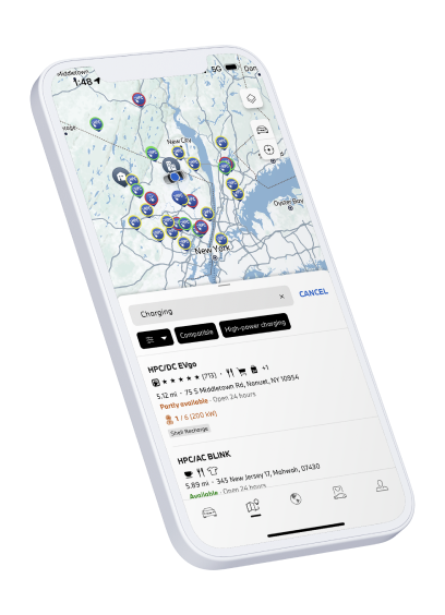 A smartphone displaying EV-specific features on the My BMW App 