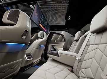 Detail of interior rear seating area of BMW i7