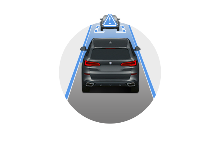 An illustration depicting Frontal Collision Warning with City Collision Mitigation technology