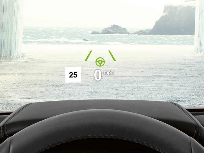 Detail of Head-up Display displaying vital data on the windshield of the 2026 BMW 840i Coupe